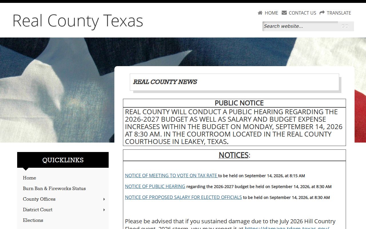 Real County outstanding warrants: county office notice page with no warrant roster