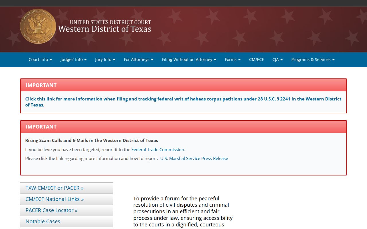 Real County warrant resources: U.S. District Court for the Western District of Texas