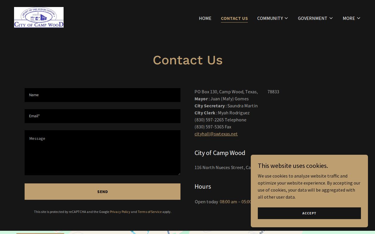 Camp Wood warrant search: City Hall contact page and public city office details