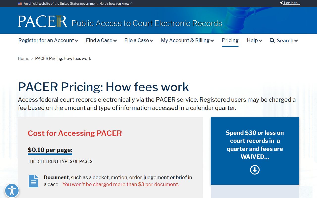 Real County warrant resources: official PACER docket access and pricing information