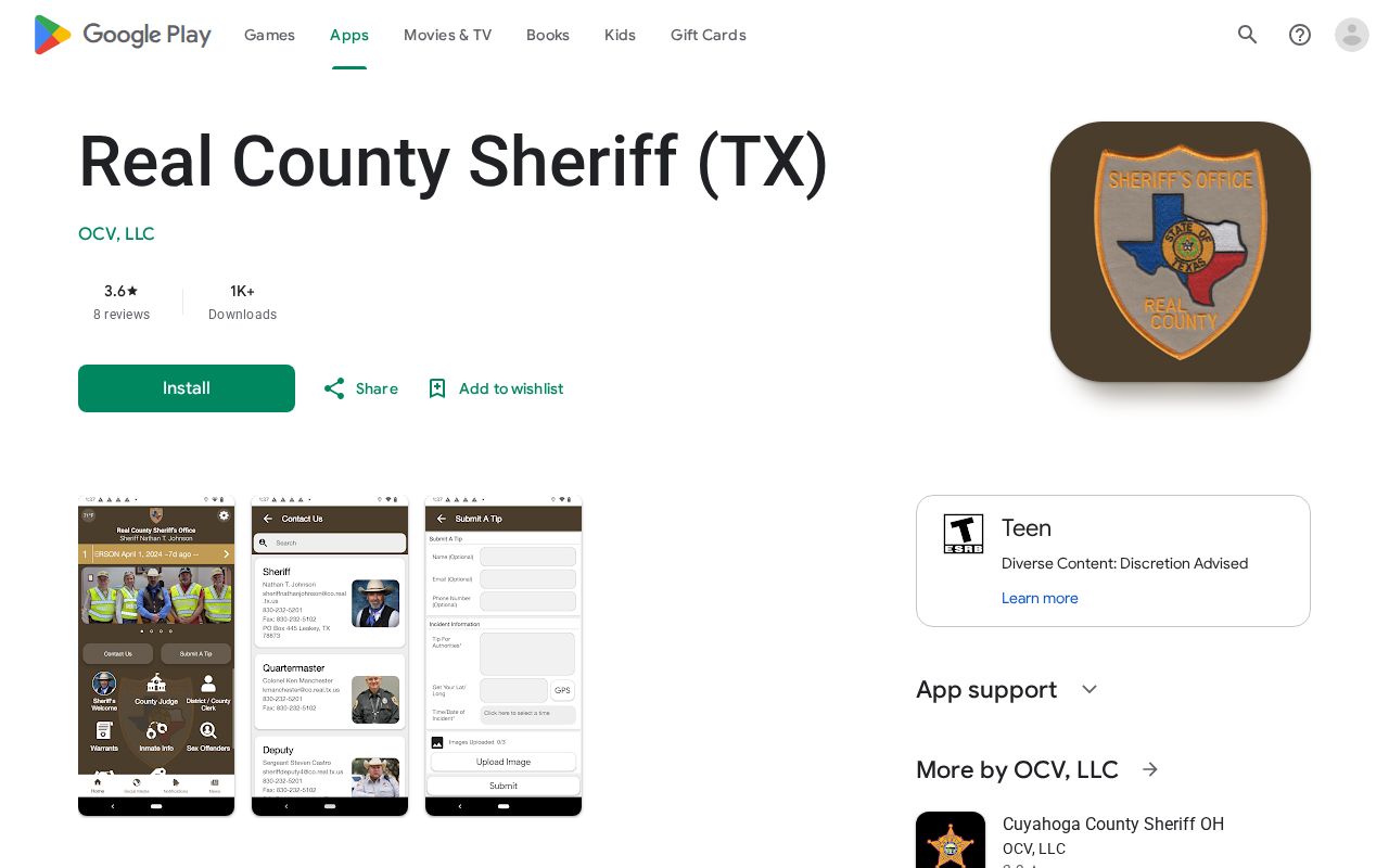 Real County active warrant information: sheriff public safety app listing