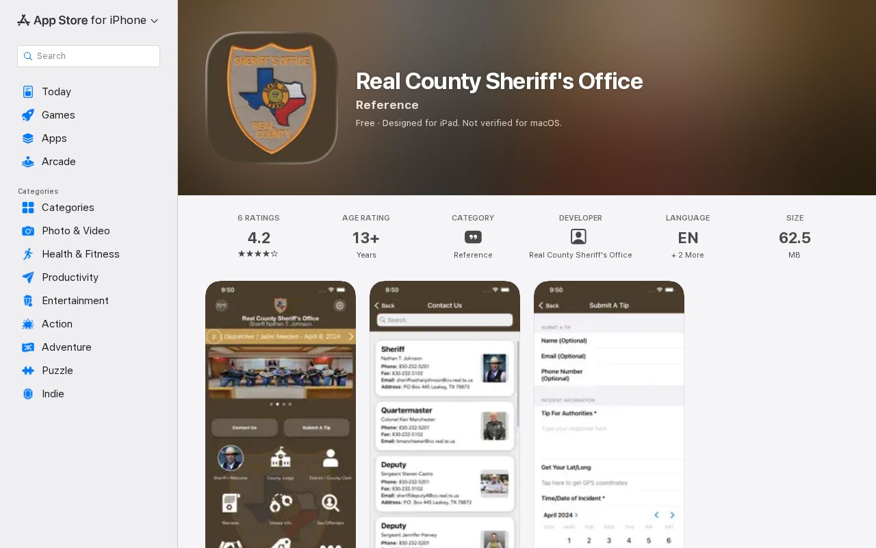 Real County outstanding warrant information: Apple listing for the sheriff public safety app
